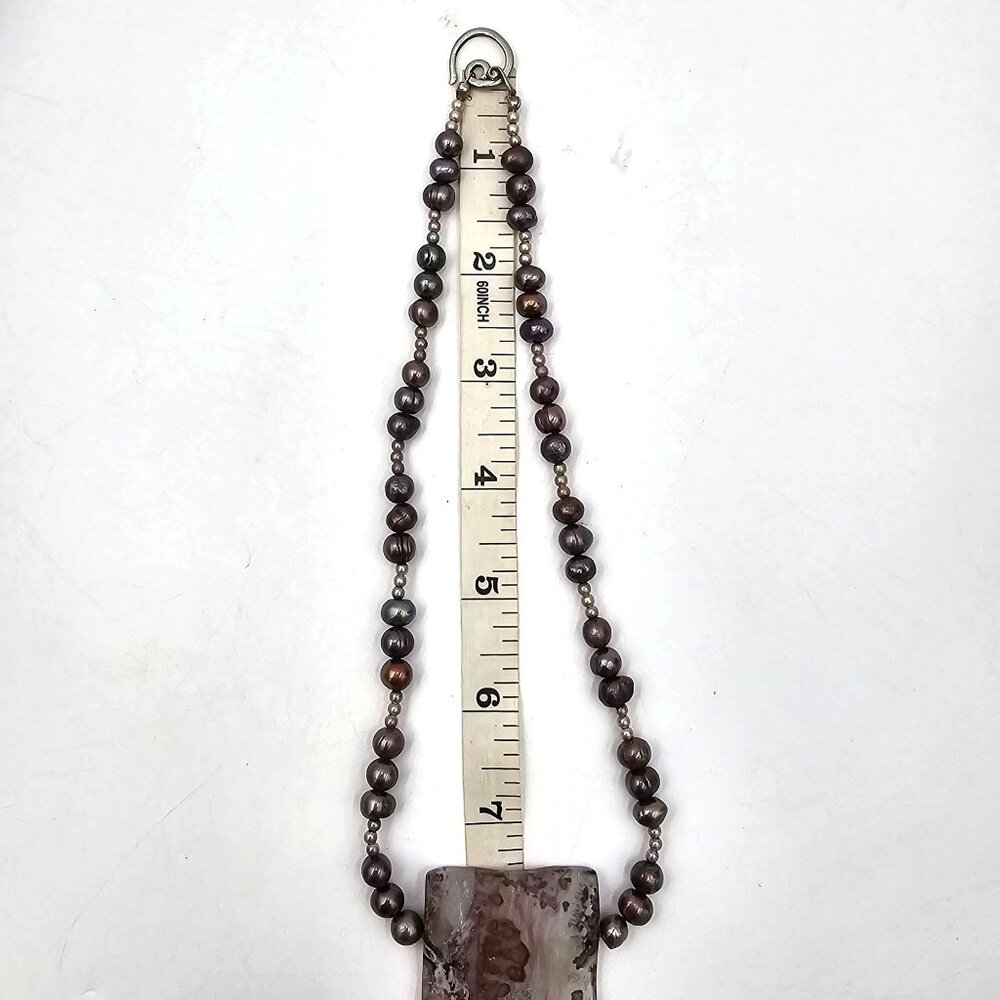 Peacock Baroque Pearl Purple Agate Pendant Sterling Silver Necklace 16" - Picture 9 of 12